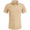 imageCOOFANDY Mens Short Sleeve Button Down Shirt Casual Summer Beach Untucked Vacation Textured Shirts with PocketLight Coffe