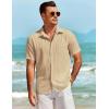 imageCOOFANDY Mens Short Sleeve Button Down Shirt Casual Summer Beach Untucked Vacation Textured Shirts with PocketLight Coffe