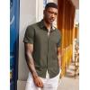 imageCOOFANDY Mens Short Sleeve Button Down Shirts Casual Summer Dress Untucked ShirtsA  Plaid Collar Army Green