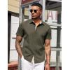 imageCOOFANDY Mens Short Sleeve Button Down Shirts Casual Summer Dress Untucked ShirtsA  Plaid Collar Army Green