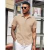 imageCOOFANDY Mens Short Sleeve Button Down Shirts Casual Summer Dress Untucked ShirtsA  Plaid Collar Beige