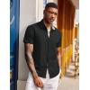 imageCOOFANDY Mens Short Sleeve Button Down Shirts Casual Summer Dress Untucked ShirtsA  Plaid Collar Black