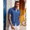 imageCOOFANDY Mens Short Sleeve Button Down Shirts Casual Summer Dress Untucked ShirtsA  Plaid Collar Blue