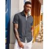 imageCOOFANDY Mens Short Sleeve Button Down Shirts Casual Summer Dress Untucked ShirtsA  Plaid Collar Dark Grey