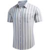 imageCOOFANDY Mens Summer Beach Hawaiian Tropical Shirt Casual Short Sleeve ShirtLinen  Light Blue Thick Stripes