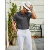imageCOOFANDY Mens Textured Polo Shirts Short Sleeve Slim Fit Casual Button Polo TShirt Summer Collared Golf ShirtCharcoal Grey