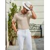 imageCOOFANDY Mens Textured Polo Shirts Short Sleeve Slim Fit Casual Button Polo TShirt Summer Collared Golf ShirtLight Khaki