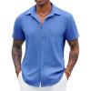 imageCOOFANDY Button Down Shirt for Men Short Sleeve Casual Shirt Summer Beach Vacation Shirt with PocketBlue