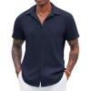 imageCOOFANDY Button Down Shirt for Men Short Sleeve Casual Shirt Summer Beach Vacation Shirt with PocketDark Blue