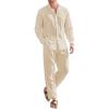 imageCOOFANDY Linen Sets For Men 2 Piece Button Down Shirt Long Sleeve And Casual Beach Drawstring Waist Pants Summer Outfits