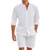imageCOOFANDY Linen Sets For Men 2 Piece Button Down Shirt Long Sleeve and Casual Beach Drawstring Waist Shorts Summer Outfits