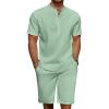 imageCOOFANDY Mens 2 Pieces Linen Set Casual Henley Shirts Short Sleeve Beach Yoga Shorts Summer Pants OutfitsIce Green