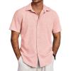 imageCOOFANDY Mens Beach Summer Shirts Linen Texture Shirts Short Sleeve Casual Button Down ShirtLight Pink