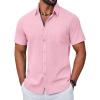imageCOOFANDY Mens Button Down Shirt Short Sleeve Casual Stylish Cotton Shirts Linen Textured Summer Beach Wedding ShirtPink