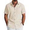 imageCOOFANDY Mens Button Down Short Sleeve Shirt Cotton Casual Summer Shirts Textured Beach Vacation Shirts for MenBeige