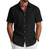 imageCOOFANDY Mens Button Down Short Sleeve Shirt Cotton Casual Summer Shirts Textured Beach Vacation Shirts for MenBlack