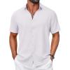 imageCOOFANDY Mens Casual Button Down Shirt Short Sleeve Summer Shirt for Beach Vacation Resort WearSolid White