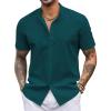 imageCOOFANDY Mens Casual Button Down Short Sleeve Shirt Band Collar Shirts Textured Beach Summer Shirt