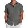 imageCOOFANDY Mens Casual Short Sleeve Button Down Summer Beach Shirt Lightweight Textured Wrinkle Free Stretch ShirtsDark Gray