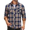 imageCOOFANDY Mens Fall Plaid Button Down Shirt Long Sleeve Casual Cowboy Work Shirts Lightweight Flannel Shirts Two PocketNavy Khaki Plaid