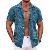imageCOOFANDY Mens Hawaiian Shirt Short Sleeve Button Down Shirts Tropical Summer Beach Shirts Casual Floral Aloha ShirtsGreen Black Leaves