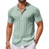 imageCOOFANDY Mens Knit Button Down Shirts Short Sleeve Polo Shirt Casual Vacation Summer Beach ShirtsSage Green