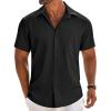 imageCOOFANDY Mens Linen Shirts Short Sleeve Button Down Shirt Casual Beach Summer Shirts Wedding Vacation ShirtBlack