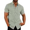imageCOOFANDY Mens Linen Short Sleeve Button Down Shirts Casual Summer Beach Vacation ShirtsTextured Fall Green
