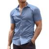 imageCOOFANDY Mens Muscle Fit Dress Shirts WrinkleFree Short Sleeve Casual Button Down ShirtDusty Urban Blue