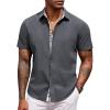 imageCOOFANDY Mens Short Sleeve Button Down Shirts Casual Summer Dress Untucked ShirtsA  Plaid Collar Dark Grey