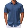 imageCOOFANDY Mens Short Sleeve Button Up Shirts Untucked Casual Button Down Shirts Business Formal Shirt Deep Blue