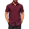 imageCOOFANDY Mens Short Sleeve Dress Shirts Wrinkle Free Button Down Shirts Stain Shield Shirts with PocketWine Red