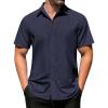 imageCOOFANDY Mens Short Sleeve Shirt Casual Button Up Shirts for Men Navy Blue Large