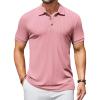imageCOOFANDY Mens Textured Polo Shirts Short Sleeve Slim Fit Casual Button Polo TShirt Summer Collared Golf ShirtPink