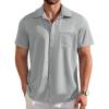 imageCOOFANDY Mens Wrinkle Free Short Sleeve Dress Shirts Button Up Fitted Casual Summer Shirts Light Grey