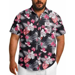 imageCOOFANDY Big and Tall Mens Hawaiian Shirts Short Sleeve Tropical Floral Button Down Shirt Casual Summer Beach ShirtsBlack  Red Tropical Style