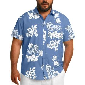 imageCOOFANDY Big and Tall Mens Hawaiian Shirts Short Sleeve Tropical Floral Button Down Shirt Casual Summer Beach ShirtsBlue Tropical Floral