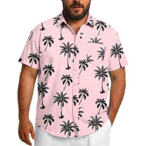 imageCOOFANDY Big and Tall Mens Hawaiian Shirts Short Sleeve Tropical Floral Button Down Shirt Casual Summer Beach ShirtsCoconut Tree Pink