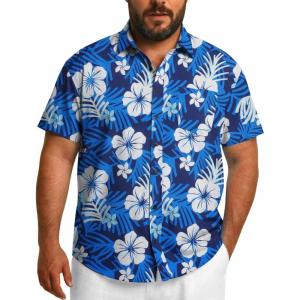 imageCOOFANDY Big and Tall Mens Hawaiian Shirts Short Sleeve Tropical Floral Button Down Shirt Casual Summer Beach ShirtsDark Blue Floral