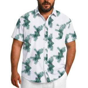 imageCOOFANDY Big and Tall Mens Hawaiian Shirts Short Sleeve Tropical Floral Button Down Shirt Casual Summer Beach ShirtsGreen Leaf