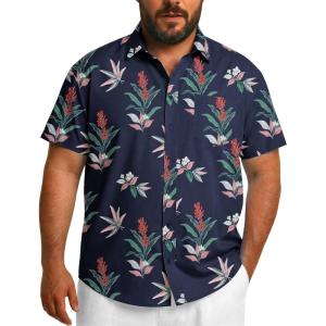 imageCOOFANDY Big and Tall Mens Hawaiian Shirts Short Sleeve Tropical Floral Button Down Shirt Casual Summer Beach ShirtsNavy Plant