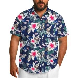 imageCOOFANDY Big and Tall Mens Hawaiian Shirts Short Sleeve Tropical Floral Button Down Shirt Casual Summer Beach ShirtsNavy White Floral