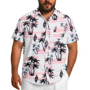 imageCOOFANDY Big and Tall Mens Hawaiian Shirts Short Sleeve Tropical Floral Button Down Shirt Casual Summer Beach ShirtsPink  Tropical Vitality
