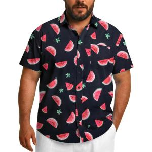 imageCOOFANDY Big and Tall Mens Hawaiian Shirts Short Sleeve Tropical Floral Button Down Shirt Casual Summer Beach ShirtsWatermelon