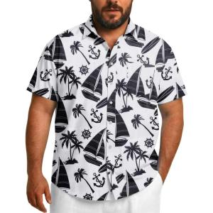 imageCOOFANDY Big and Tall Mens Hawaiian Shirts Short Sleeve Tropical Floral Button Down Shirt Casual Summer Beach ShirtsWhite Cruise Ship