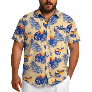 imageCOOFANDY Big and Tall Mens Hawaiian Shirts Short Sleeve Tropical Floral Button Down Shirt Casual Summer Beach ShirtsYellowpalm Leaf