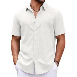 imageCOOFANDY Button Down Shirt for Men Short Sleeve Casual Shirt Summer Beach Vacation Shirt with PocketAwhite