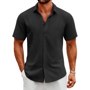 imageCOOFANDY Men Short Sleeve Button Down Hawaiian Shirts forMen Casual Summer Shirt Black