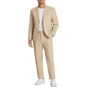 imageCOOFANDY Mens 2 Piece Linen Suits Set Regular Fit Casual Linen Lightweight Suit Summer Beach WeddingKhaki