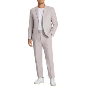 imageCOOFANDY Mens 2 Piece Linen Suits Set Regular Fit Casual Linen Lightweight Suit Summer Beach WeddingLight Grey